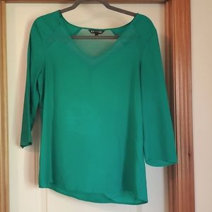 Kelly Green blouse with sheer detail around neck
